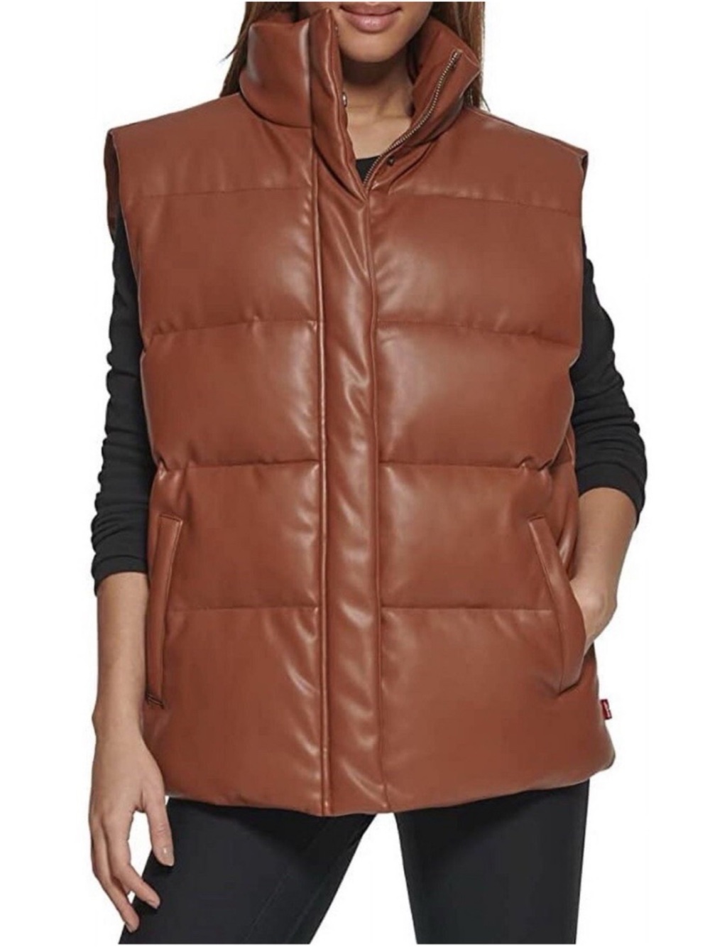 Levi’s Water Resistant Faux Leather Puffer Vest Camel XXL - Picture 3 of 4